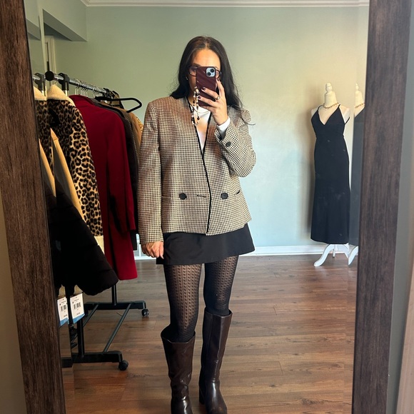 Vintage black and tan houndstooth cropped blazer jacket - Picture 2 of 8